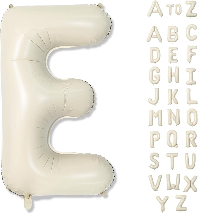 Big Letters Balloon E, 40 Inch Cream White Sand Helium Mylar Alphabet for Customizing Name, Self Inflating Beige Foil Custom Letter for Girls Birthday Party Baby Shower Decoration
