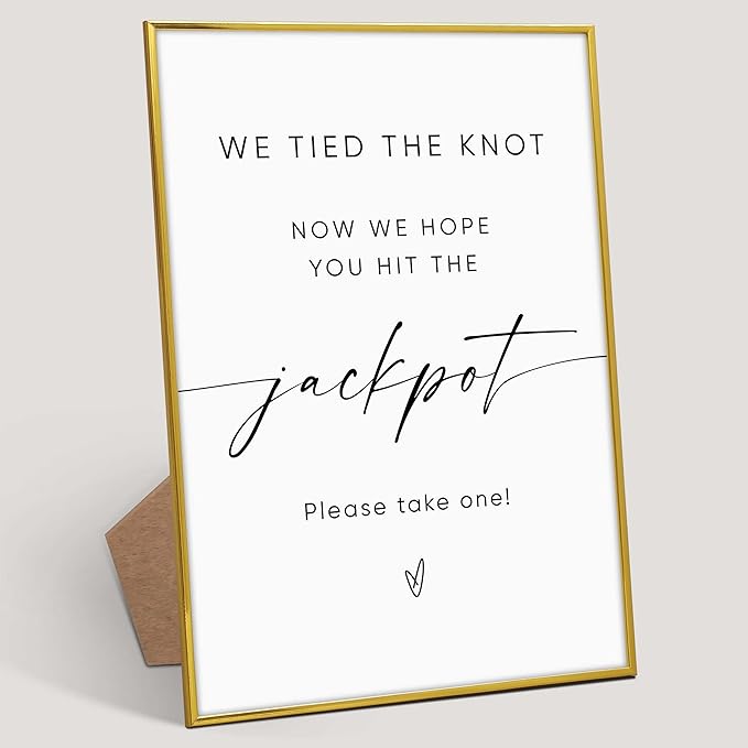 Wedding Lottery Favor Sign, 8"X 11" Gold Frame Wood Wedding Sign with Stand, Engagement Party Decorations, Lottery Ticket Gift Ideas, Bridal Shower Party Favors for Ceremony and Reception-3
