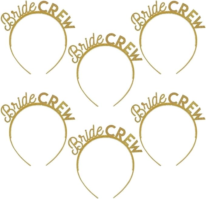 Bride Crew Gold Glitter Headbands (Pack of 6) - Stunning Wedding Party Accessory for Bridesmaids and Bachelorette Celebration