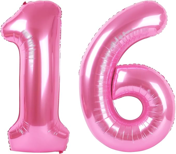 Pink Jumbo Number 16 Balloon 40 Inch, Boy Girl 16 Birthday Supplies, Foil Helium 16 Birthday Giant Balloon, Mylar Pink Number Balloons Anniversary Decorations