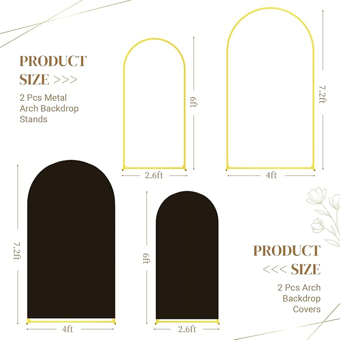 Metal Arch Backdrop Stand and Cover Set, 7.2FT, 6FT Party Backdrop, Easy to Assemble, Backdrop Stand for Parties, Birthday, Baby Shower