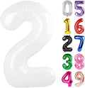 White Number 2 Balloon 40 Inch, 2nd Birthday Decoration for Toddlers Girls Boys, Sparkling 2 Number Balloon Party Decor
