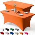 Trlyc 2 Pack 6FT Spandex Table Cloth - 72 x 30 Inch Rectangular Stretch Tablecloth, Wrinkle Resistant Scretch Table Cover for Wedding, Party, Banquet, Picnic, Outdoor Decoration (2Pcs,Orange)