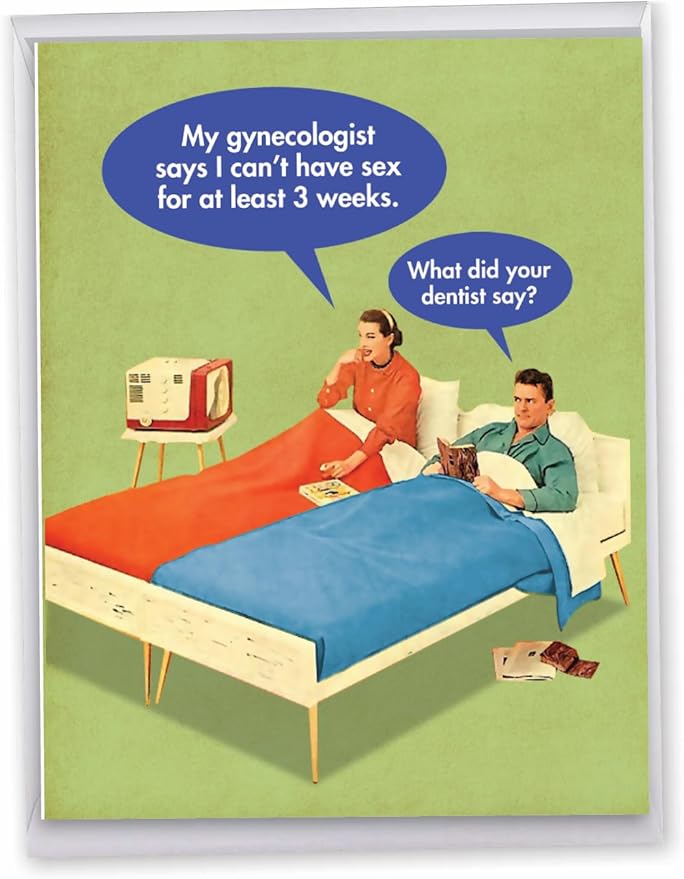 NobleWorks - 1 Jumbo Funny Card for Birthdays (8.5 x 11 Inch) - Cartoon Joke, Humor Bday Card with Envelope - Dentist Say J5585BDGC