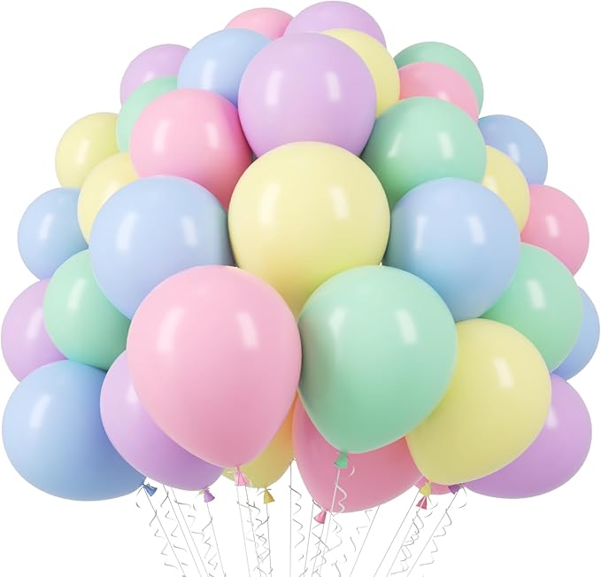 110pcs Pastel Balloons 12inch Macaron Latex Party Balloons for Graduation, Easter, Wedding, Birthday, Bridal Shower, Rainbow Party, Baby Shower, Anniversary Party Decorations