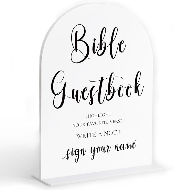 Wedding Bible Guest Book Sign, Please Sign Our Bible for Wedding, White Arch Acrylic Sign, Bridal Shower Decor, Engagement Party Decor, Centerpiece Table Decorations Party for Bride and Groom-18