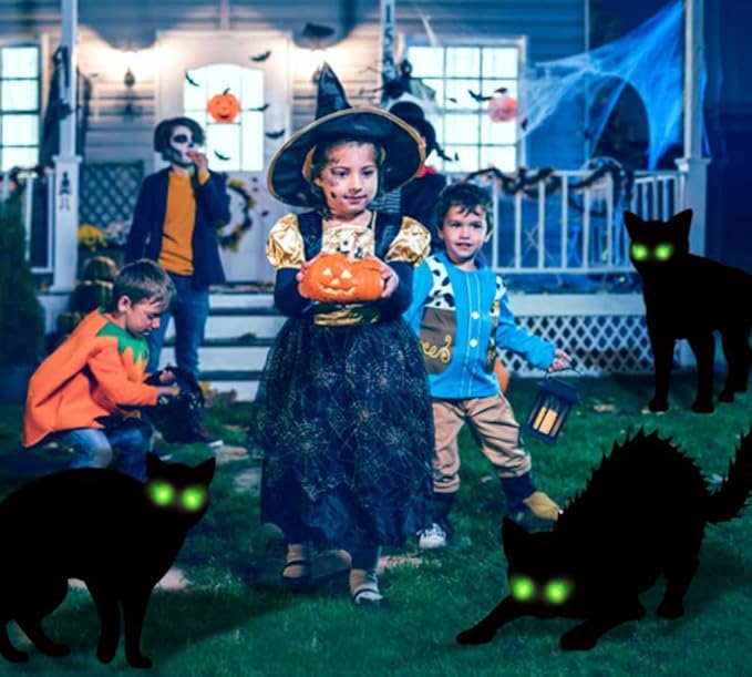 6Pack Halloween Black Cat Decorations Signs with Stakes Glow in the Dark Eyes，Scary Waterproof Cat Yard Lawn Signs for Patio Garden Outdoor Decor