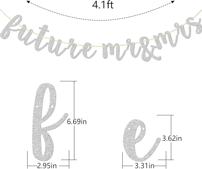 Future Mr & Mrs Banner, Engagement Decorations for Bridal Shower, Bride and Groom Party Pre-Strung (Silver Glitter)