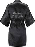 EPLAZA Women's One Size Silver Rhinestones Bride Bridesmaid Short Satin Robes for Wedding Party Getting Ready