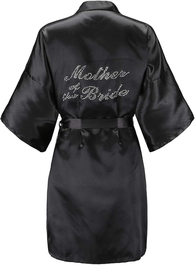 EPLAZA Women's One Size Silver Rhinestones Bride Bridesmaid Short Satin Robes for Wedding Party Getting Ready