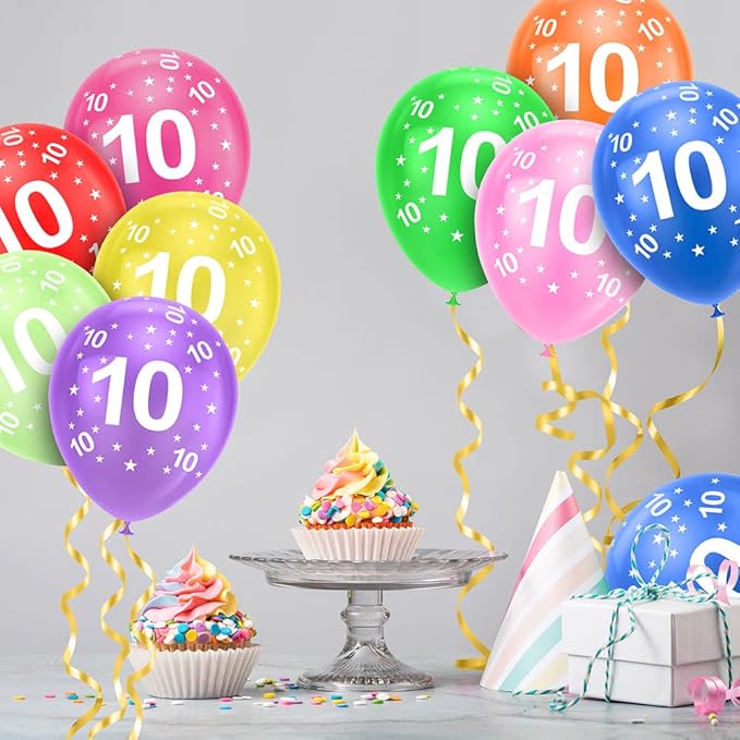 Ainiv 10th Birthday Balloons 18PCS, 12inch Numbers Printed Latex Party Balloons, 10th Anniversary Party Supplies Balloons, Numbers Balloons Decorations for Girls Boys 10 Year Old Birthday Party