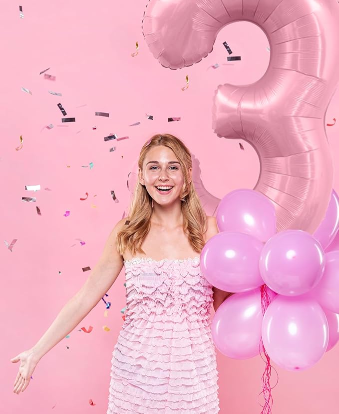Smlpuame Pastel Pink 7 Balloons, 40 Inch Large Light Pink Foil Number Balloons 0-10, Self-Sealing 7th Birthday Balloon for Girls Women Anniversary Baby Shower Princess Party Decorations Supplies