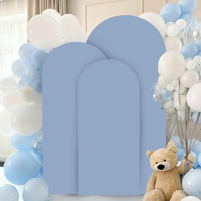 Set of 3 Wedding Arch Cover 6FT 6.6FT 7.2FT Dusty Blue Round Top Spandex Arch Stand Cover Fitted Fabric Balloon Arched Covers for Birthday Party Stretchy Arch Covers Decoration