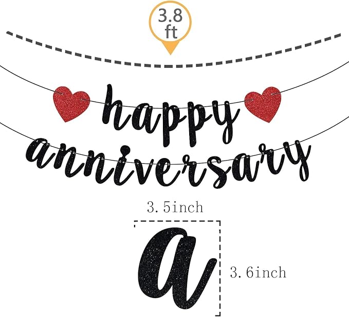 Happy Anniversary Banner, Anniversary Party Decorations, We Still Do, Happy Wedding Day Party Decoration Supplies Black Red Glitter