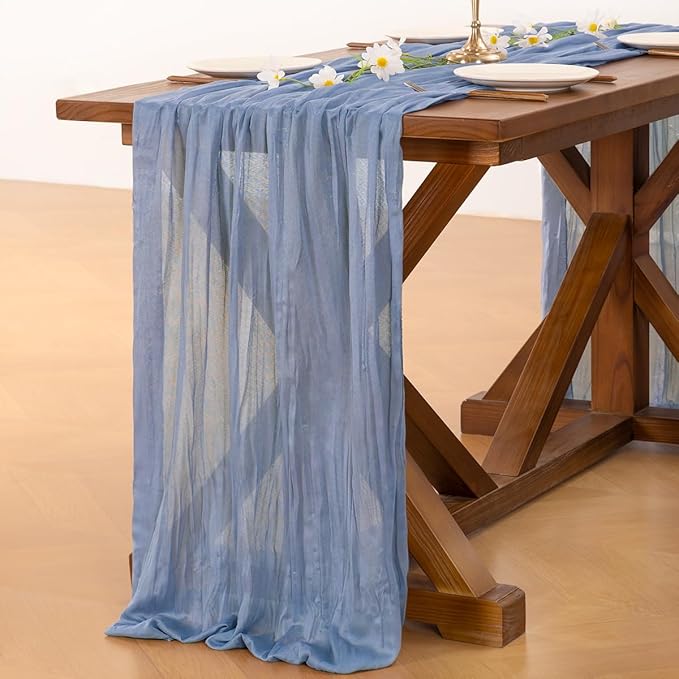 Socomi 6pcs Dusty Blue Easter Spring Cheesecloth Table Runner Boho Rustic Gauze 120 inch 10FT Cheese Cloth Runner for Wedding Party Baby Shower Birthday Home Decor Holiday Decorations