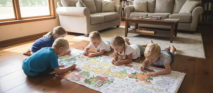 Giant Easter Coloring Poster and Tablecloth | Fun Family Activity & Party Game for Kids & Adults | Jumbo Paper Banner Table Cover - 34x72 Inches (Thanksgiving)