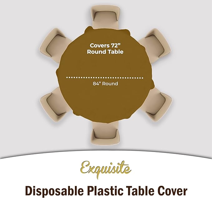 Exquisite Party Solids 6-Pack Premium Plastic Tablecloth 84in. Round Plastic Table Cover - Gold