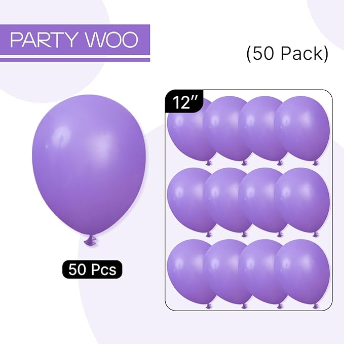 PartyWoo Purple Balloons 50pcs 12 Inch Purple Latex Balloons for Birthday Baby Shower Anniversary Engagement Wedding Princess Bachelorette Bridal Shower Butterfly Party Decorations Purple-Y15
