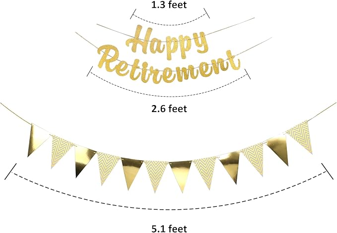 Retirement Party Decorations, Gold Happy-Retirement Banner, Paper Pom Poms, Gold Foil Paper Pennant Banner, Balloons for Retirements Decor, Retired Parties Supplies