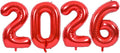 TONIFUL 2026 Red Foil Number Balloons 16 Inch Red Number Banner 2026 Graduation Aluminum Foil Mylar Balloons for New Year Eve Christmas Anniversary Party Supplies