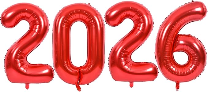 TONIFUL 2026 Red Foil Number Balloons 16 Inch Red Number Banner 2026 Graduation Aluminum Foil Mylar Balloons for New Year Eve Christmas Anniversary Party Supplies