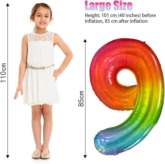 Rainbow Number 9 Balloon 40 Inch Rainbow 9 Balloon Giant Helium Foil Number 0 to 9 Balloons Birthday Wedding Party Digital Decorations Number 9