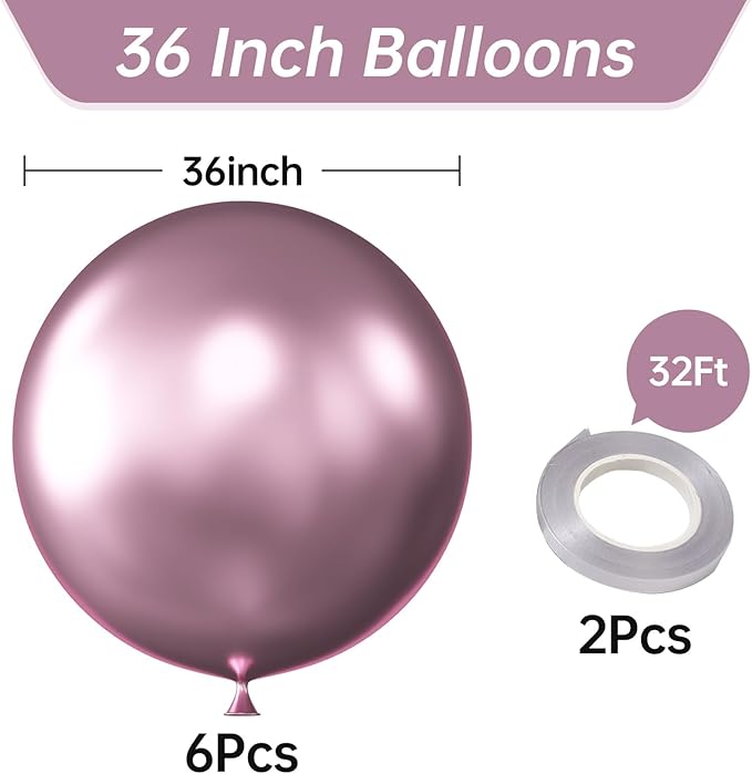 KALOR 36 Inch Giant Metallic Light Purple Balloons, 6 Pack Large Round Light Purple Latex Balloons for Anniversary, Birthday, Christmas, Wedding, Baby Shower Party Decorations