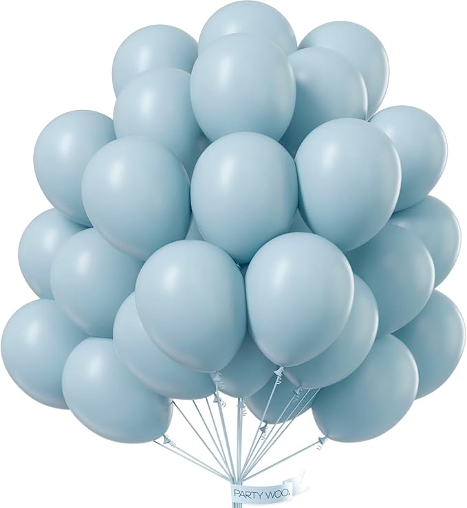 PartyWoo Dusty Blue Balloons 101pcs 12 Inch Light Blue Aqua Boho Latex Helium Balloons for Wedding Graduation Baby Shower Gender Reveal Bachelorette Birthday Under The Sea Party Decorations Blue-F28
