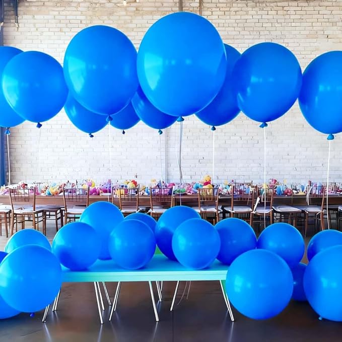 50 Pcs Giant Blue Latex Balloon Kit - Mixed Sizes (18“, 24”, 36") Ideal for Christmas, Hanukkah, Boys' Baby Showers, Pool/Beach Parties & Events