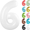White Number 6 Balloon 40 Inch, 6 Balloon Number, 6th Birthday Decorations, White Party Supplies for Boys Girls