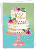 NobleWorks 102th Milestone Birthday Greeting Card with 5 x 7 Inch Envelope (1 Card) Number Cake 102 C10110MBG