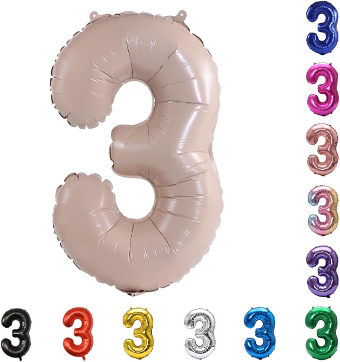 YPSelected 32 Inch Large Foil Helium Number Balloon Birthday Wedding Party 0-9 (Cream, 3)