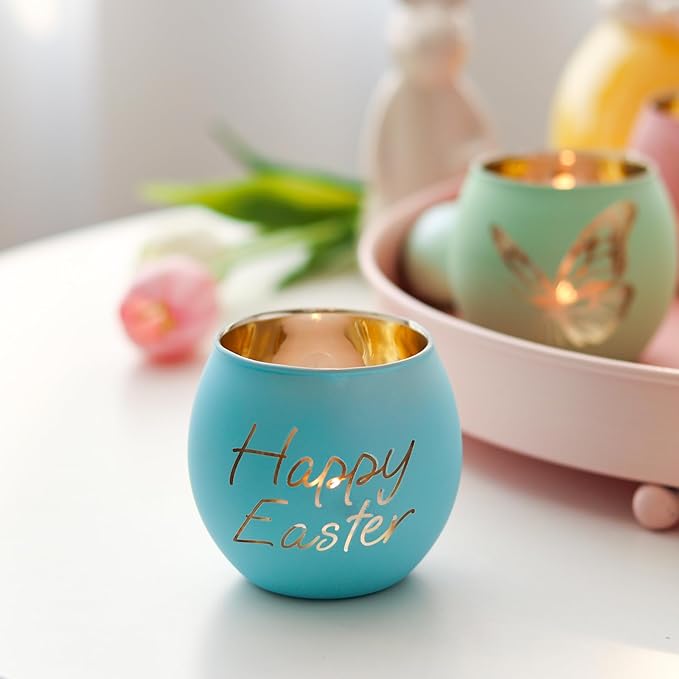 SHMILMH Easter Table Decorations 6PCS Glass Votive Tealight Candle Holders, Indoor Centerpiece Decorations, Women Adult Easter Gifts