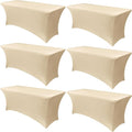 Obstal 6 Pack Stretch Spandex Table Covers for 6 Foot Tables - 6 FT Universal Rectangular Fitted Tablecloth Protector for Wedding, Banquet, Party (Champagne, 72 Length x 30 Width x 30 Height Inches)