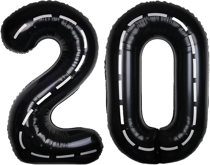 Race Car 40Inch Black 20 Balloon Number Large Helium Race Track 0-9 Giant Digital 20th Foil Mylar Big Party Number Balloons for Boy Birthday Car Theme Party Anniversary Graduation Decorations