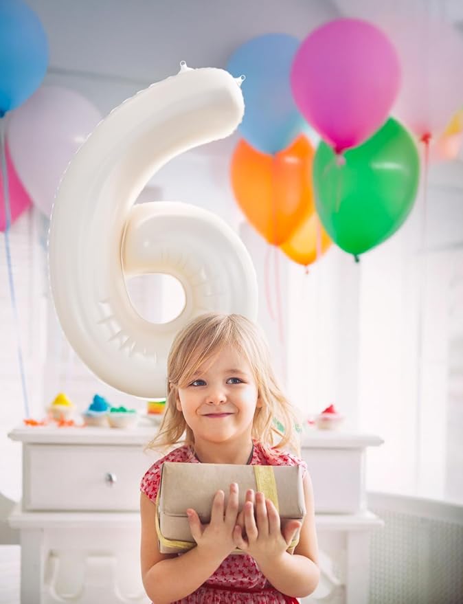 Cream Number 6 Balloons – 40 Inch Giant Foil Number Balloon, Light Cream Number Balloon for Birthday Anniversary Baby Shower Party Decorations