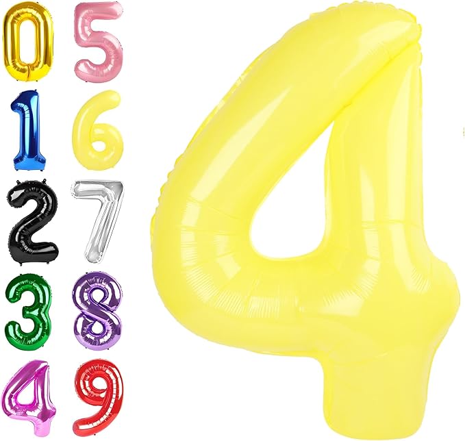 4 Birthday Balloons, 40 Inch 4 Balloons for Birthday Party Decoration, Yellow Number 4 Ballon for 4, 14, 24, 40 Celebration, Halloween, Christmas, Anniversary Decor