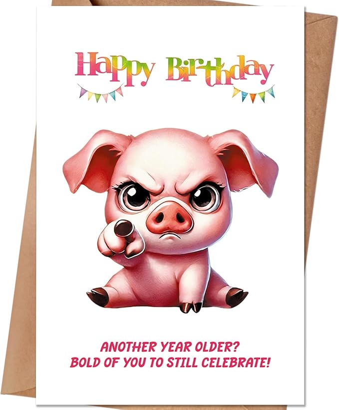 Funny Pig Birthday Card, Cute Birthday Cards Gifts for Pig, Piglet, Farm Animal Lovers, Men, Women, Him, Her, Friend, Coworker