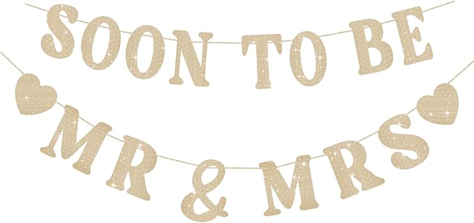 Soon To Be Mr & Mrs Sign Banner For Bridal Shower Decorations, Pre-strung Gold Glitter Wedding Shower Decorations For Home Party, Engagement Banner For Bachelorette Couples Shower