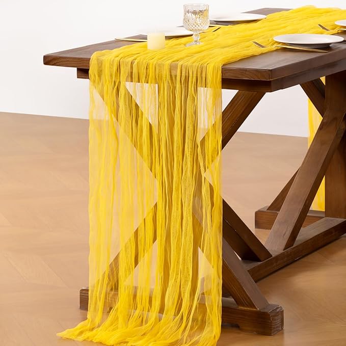 Socomi Yellow Cheesecloth Table Runner Tulle Gauze Cheese clothBoho Rustic 120 inch 10FT Runner for Wedding Party Baby Shower Birthday Holiday Decorations 1pc