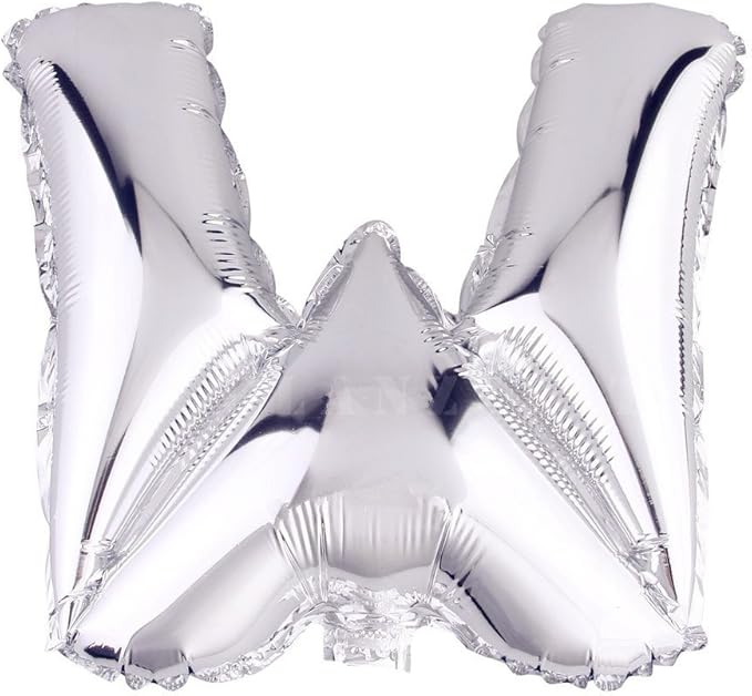Glanzzeit 16 Inch Silver Foil Balloons Letters A to Z Numbers 0 to 9 for Prom Wedding Birthday Party Decor (Letter W)