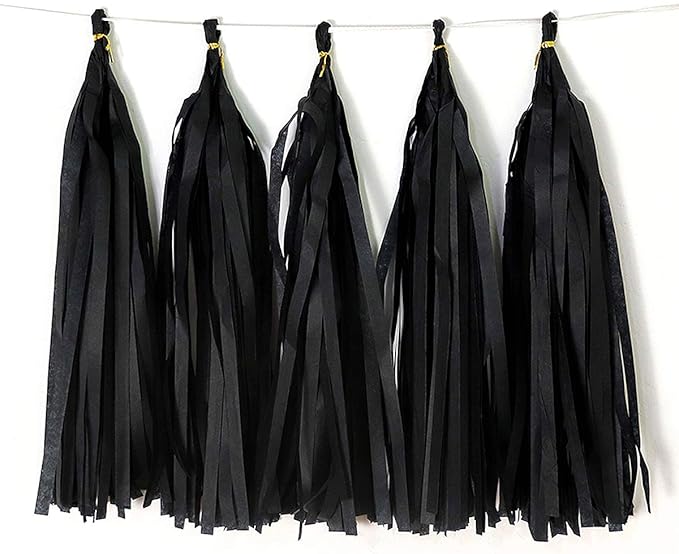 Tissue Paper Tassel DIY Hanging Paper Decorations Party Garland for Party, Wedding, Festival, Baby Shower - 20PCS (Black Tassel 35CM)