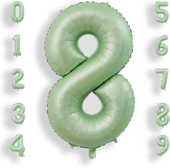AULE 40 Inch Large 8 Balloon Numbers Sage Green, Big Foil Number Balloons, Giant Helium Happy Birthday Party Decorations for Man and Women, Huge Mylar Anniversary Party Supplies