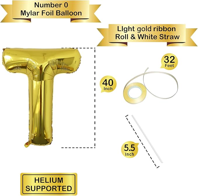 Letter Balloons Gold Party Balloon - 40 Inch Large Gold Letter T Balloon, Letter Balloon Birthday Decorations, Balloon for Women Men Anniversary Party Decorations Supplies