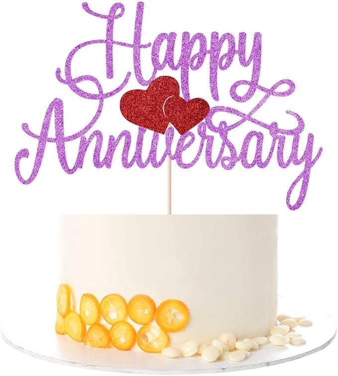 Happy Anniversary Cake Topper - Company Anniversary,Wedding Wedding Anniversary,Birthday Party Selected Decoration Supplies(Purple Red Glitter)