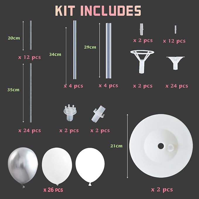 Balloon Column Kit for Floor-Balloon Columns with Stand, Base and Pole,Balloon Tower Backdrop Decoration for Wedding, Baby Shower, Birthday Party, or Bachelorette Parties (Silver White)