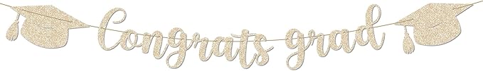 Graduation Banner - 9 ft Pre-Strung Congrats Grad Banner, Graduation Party Decorations & Decor for Elementary, 5th Grade, 8th Grade, High School, College, Congrats Grad Sign