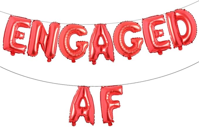 16 inch multicolored Engaged AF Balloon Letters Banner Engagement Party Decorations Supplies (Red)