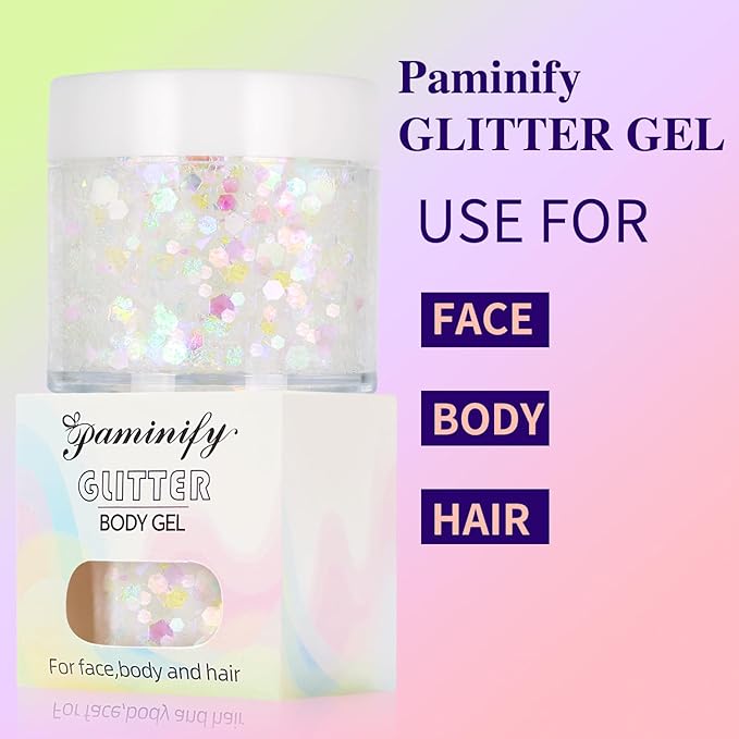White Face Hair Glitter Gel,Mermaid White Holographic Body Glitter for Kids,Singer Concerts Festival Rave Accessories,Carnival Halloween Glitter Sequins Face Glitter Paint Makeup