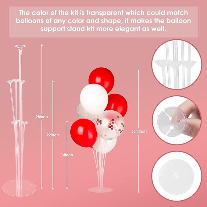 6 Sets Balloon Stand Kits, Balloon Sticks with Base for Table Centerpieces Graduation Birthday Baby Shower Gender Reveal Party Decorations(Red&White)